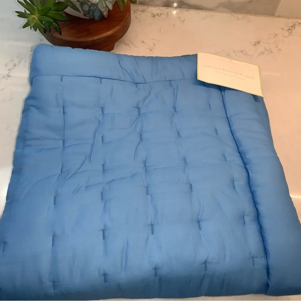 NEW Pottery Barn Bed + Bath French Blue Voile Quilted Euro Sham 26 x 26​